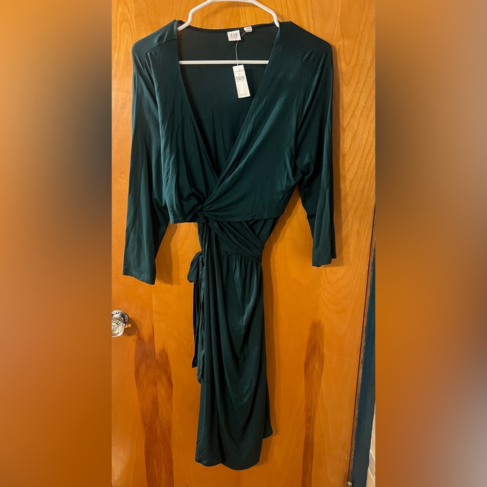 GAP Dark Green Long Sleeve Wrap Dress Maternity